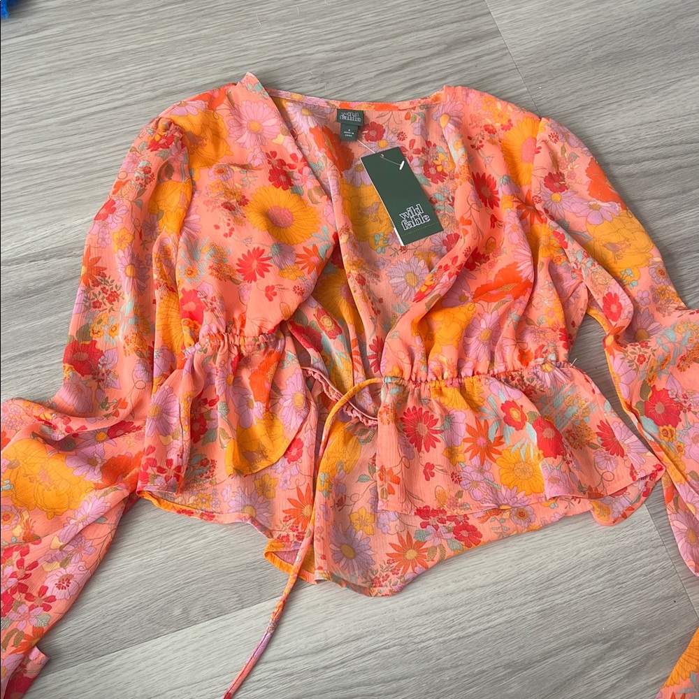 Wild Fable Floral Blouse in Orange and Pink
